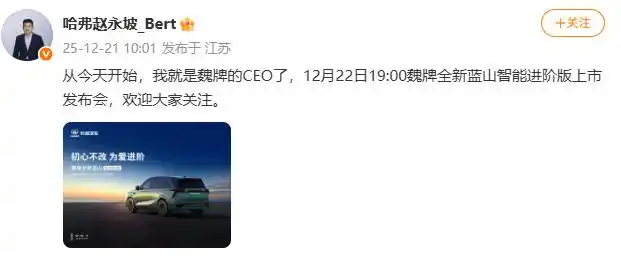 长城魏牌成立第9年，迎来第9位CEO